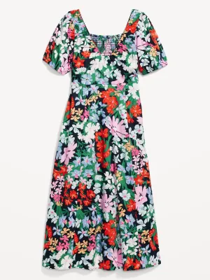 Puff-Sleeve Midi Swing Dress for Women