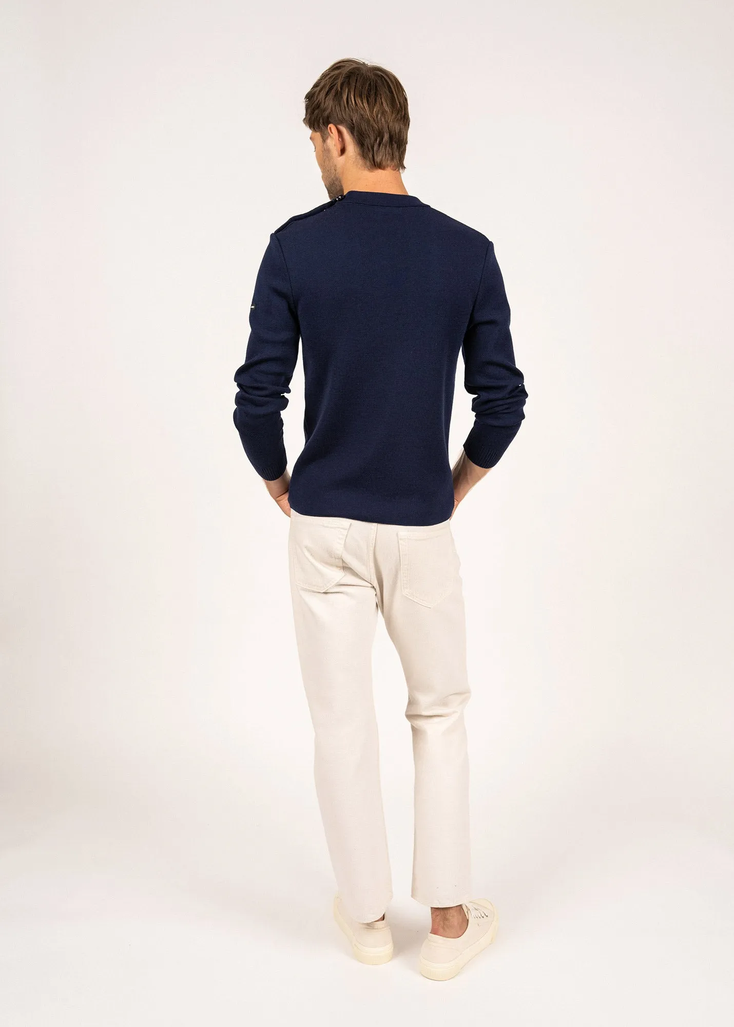 Pull marin en laine Estran - en maille fine, boutonnage paule (INSIGNE)