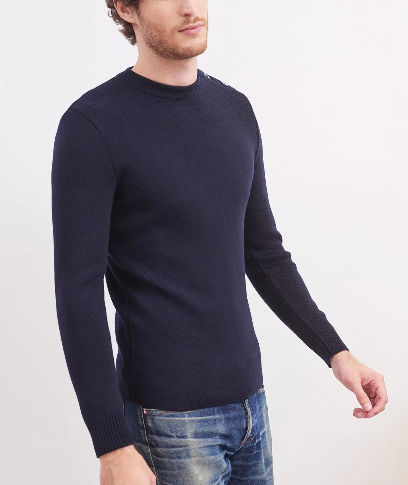Pull marin uni Rochefort - en laine mrinos (NAVY)