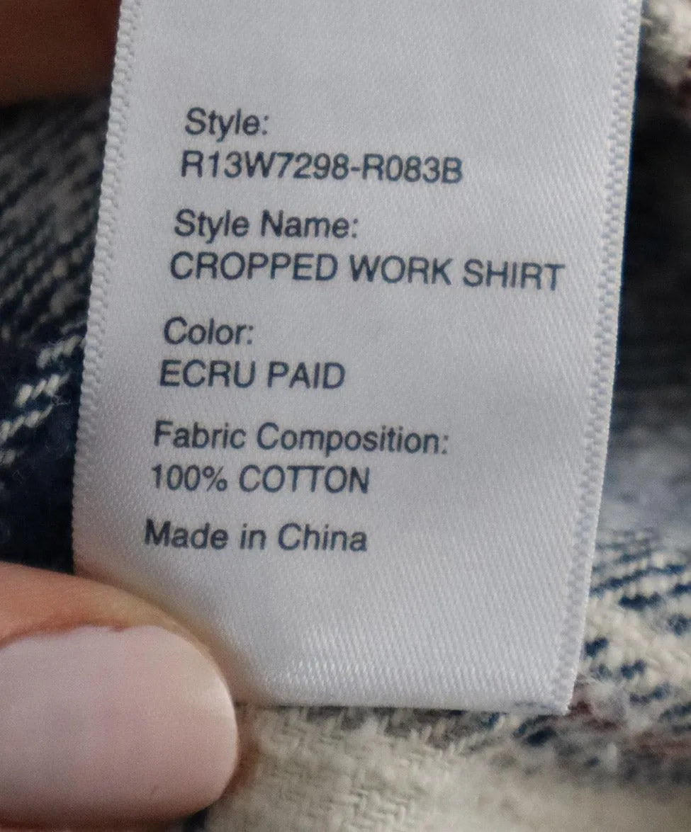 R13 Navy & White Plaid Flannel Shirt sz 2