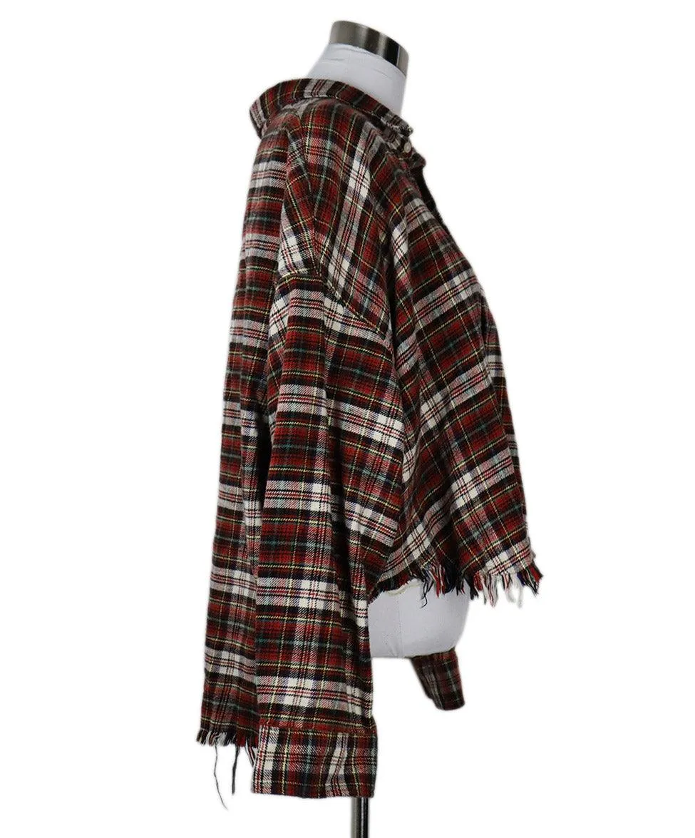 R13 Red & Black Plaid Flannel Shirt sz 2