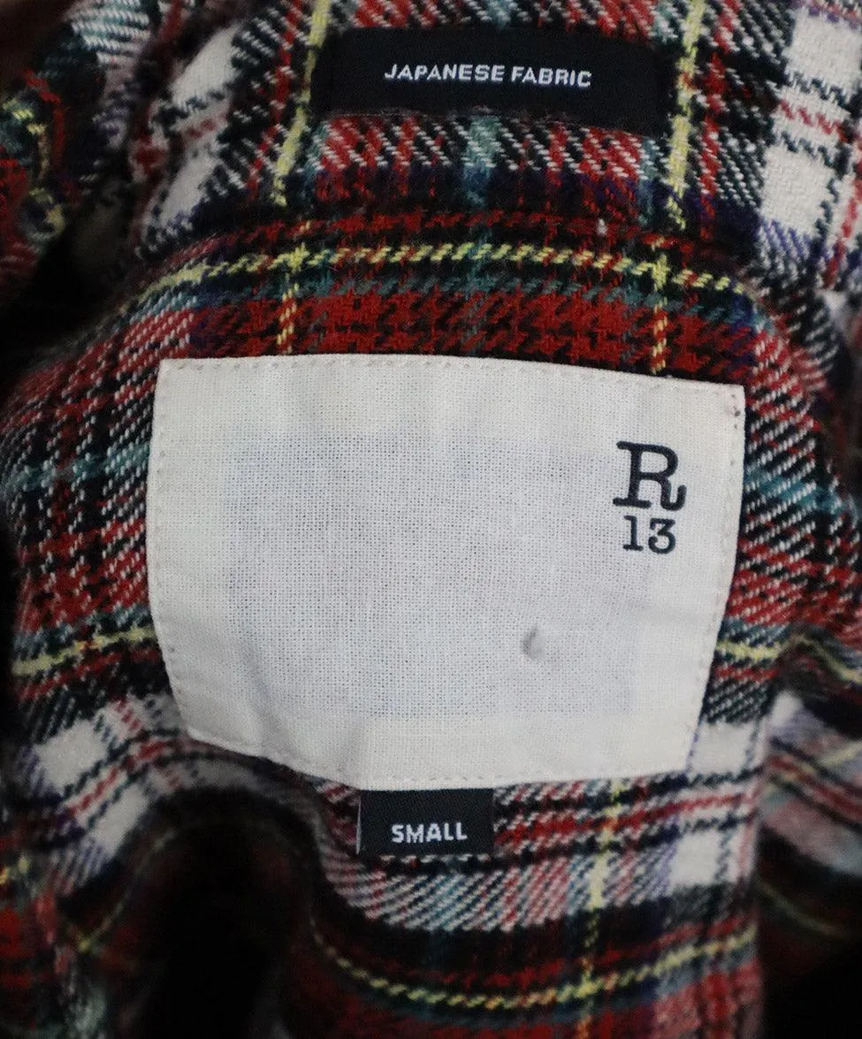 R13 Red & Black Plaid Flannel Shirt sz 2
