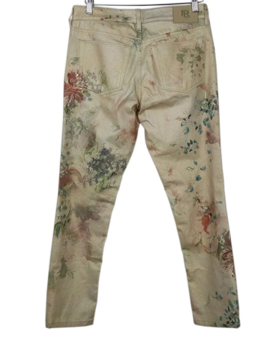 Ralph Lauren Gold Floral Print Denim Pants sz 6