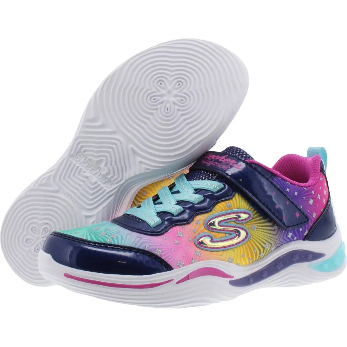 S Lights-Power Petals-Painted Daisy Girls Rainbow Glitter Light-Up Shoes