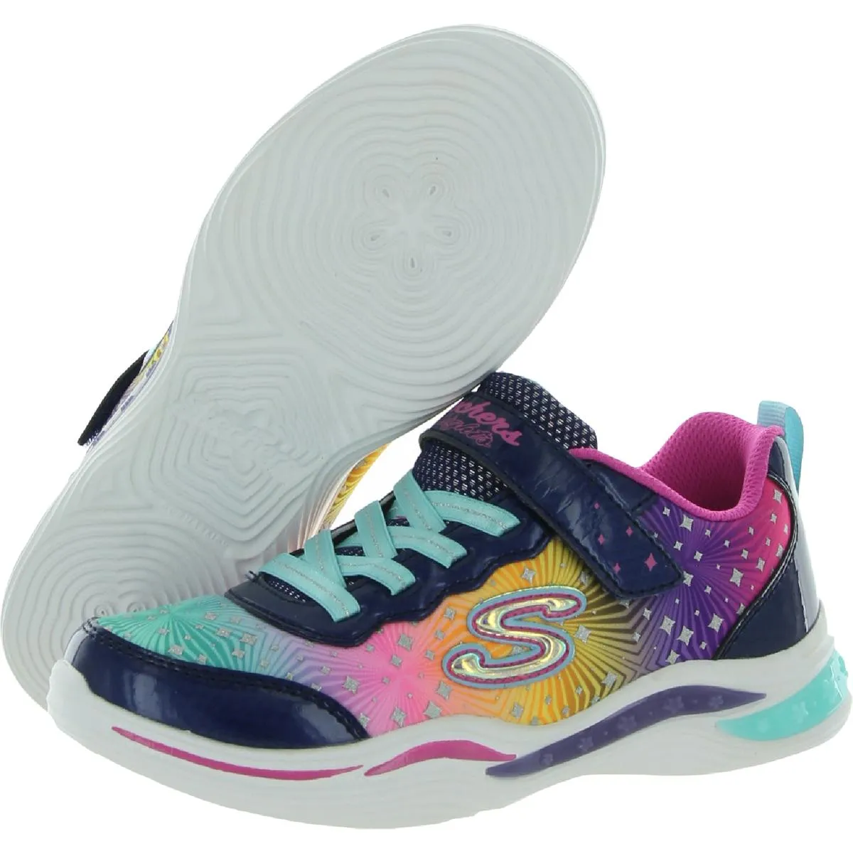 S Lights-Power Petals-Painted Daisy Girls Rainbow Glitter Light-Up Shoes