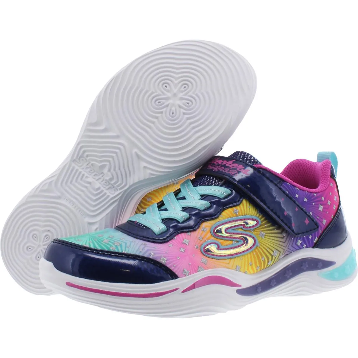 S Lights-Power Petals-Painted Daisy Girls Rainbow Glitter Light-Up Shoes
