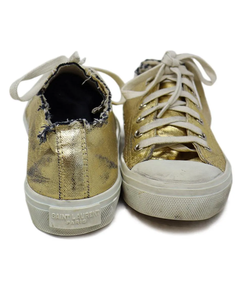 Saint Laurent Distressed Gold Denim Sneakers sz 6.5