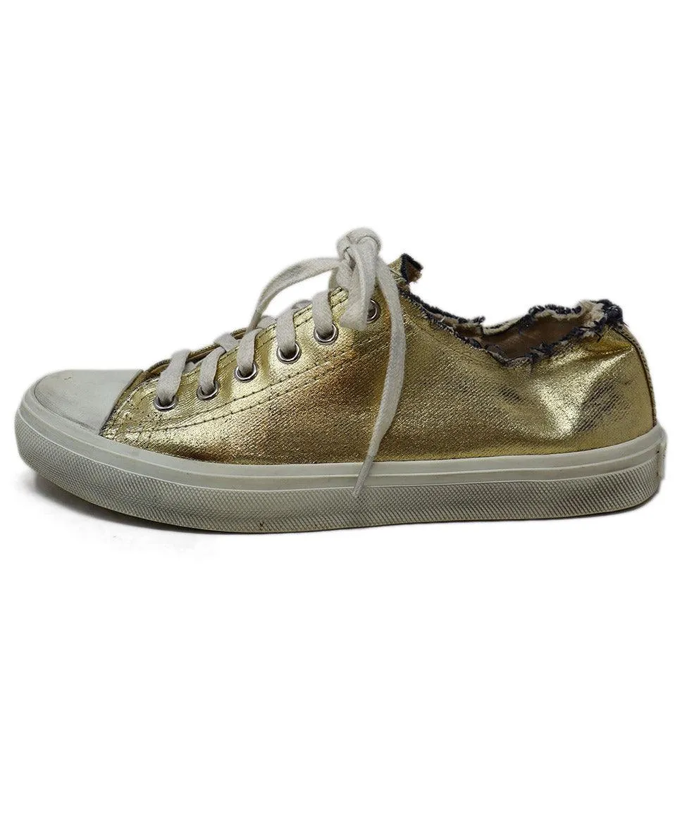 Saint Laurent Distressed Gold Denim Sneakers sz 6.5