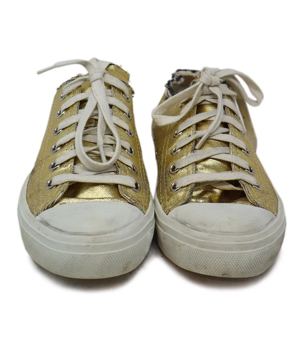 Saint Laurent Distressed Gold Denim Sneakers sz 6.5