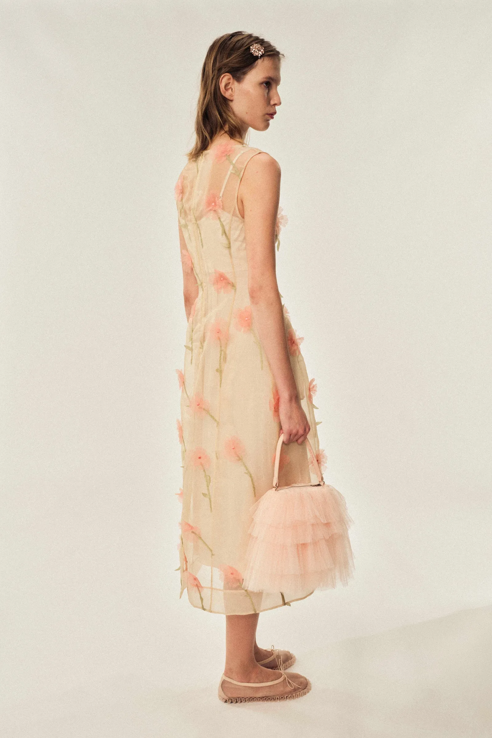 Sculpted Carnation Organza Dress