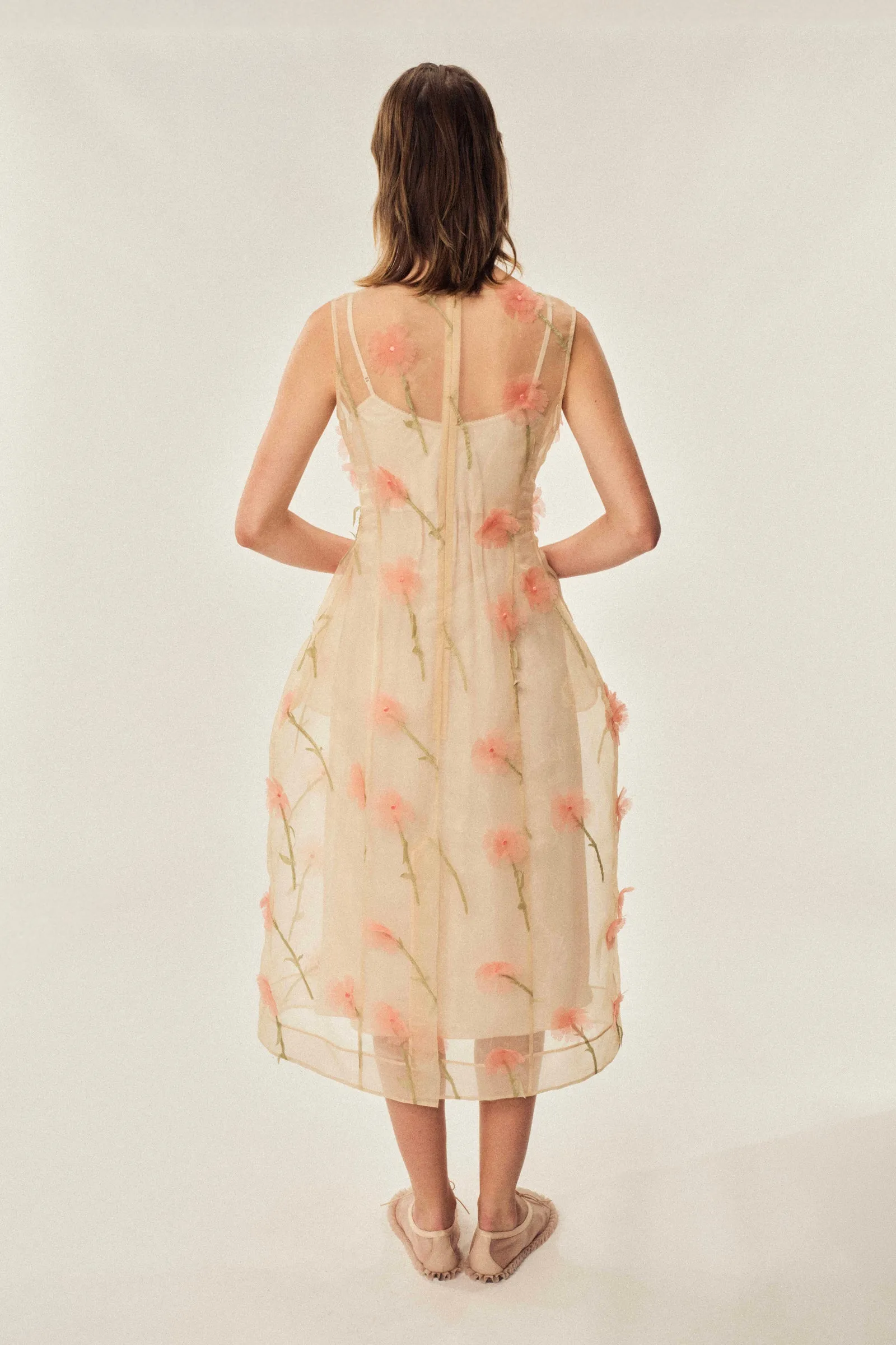 Sculpted Carnation Organza Dress
