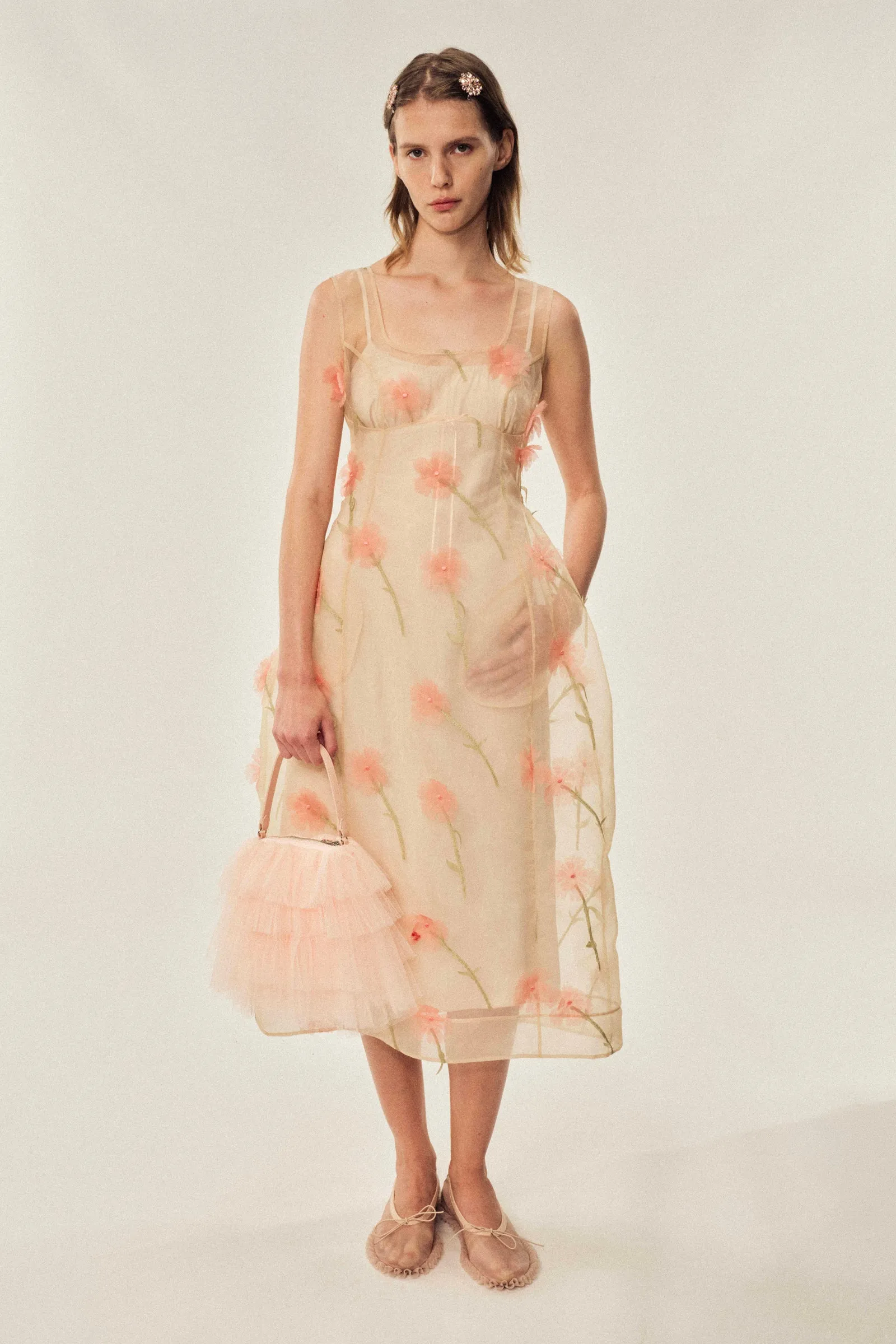 Sculpted Carnation Organza Dress