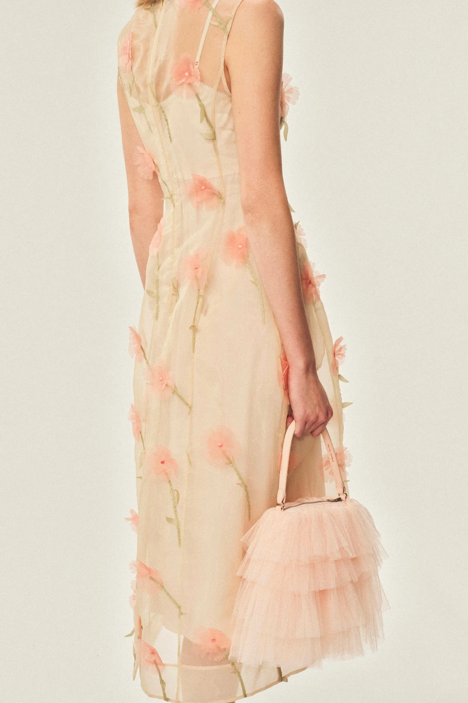 Sculpted Carnation Organza Dress