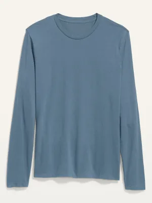 Soft-Washed Crew-Neck Long-Sleeve T-Shirt for Men - Blue Old-Navy