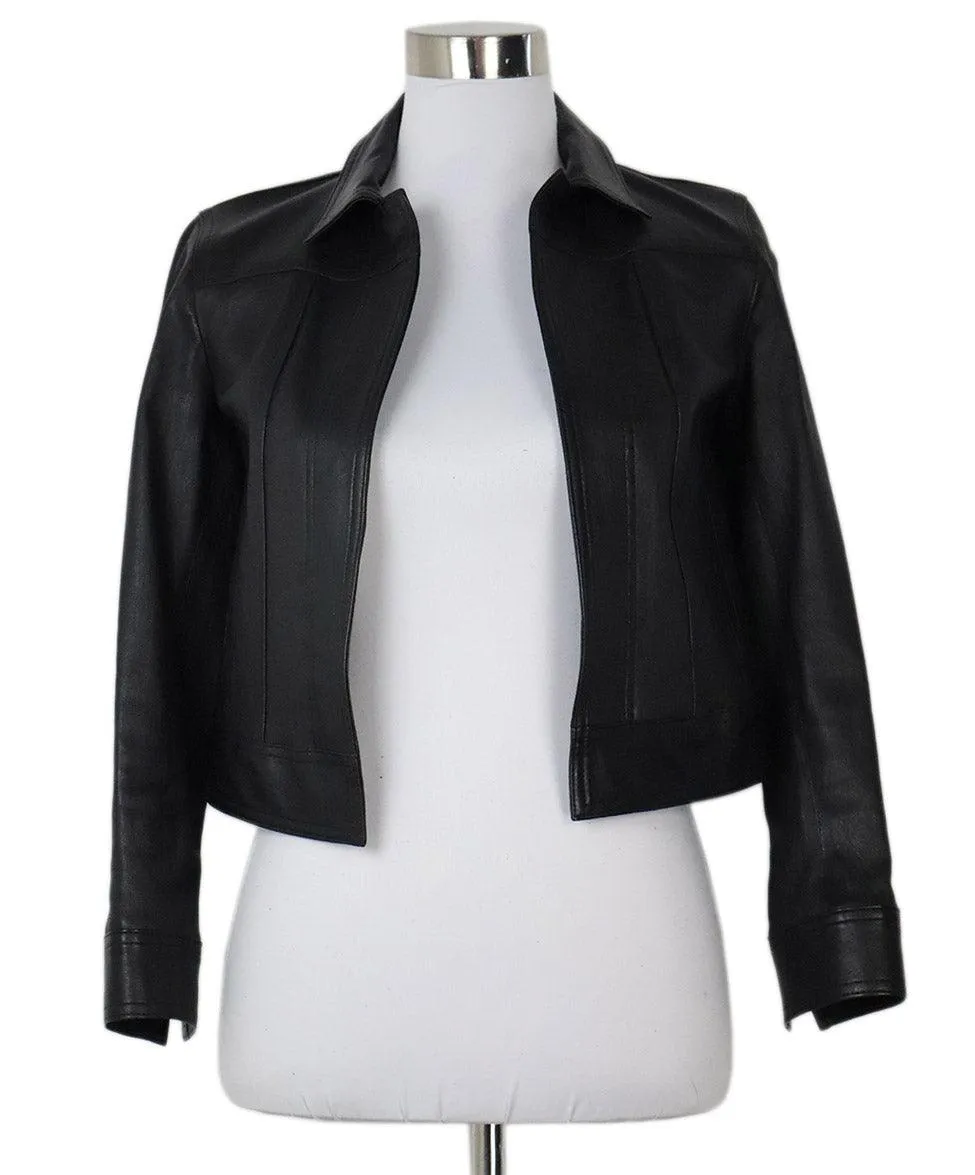 Theory Black Leather Jacket sz 0