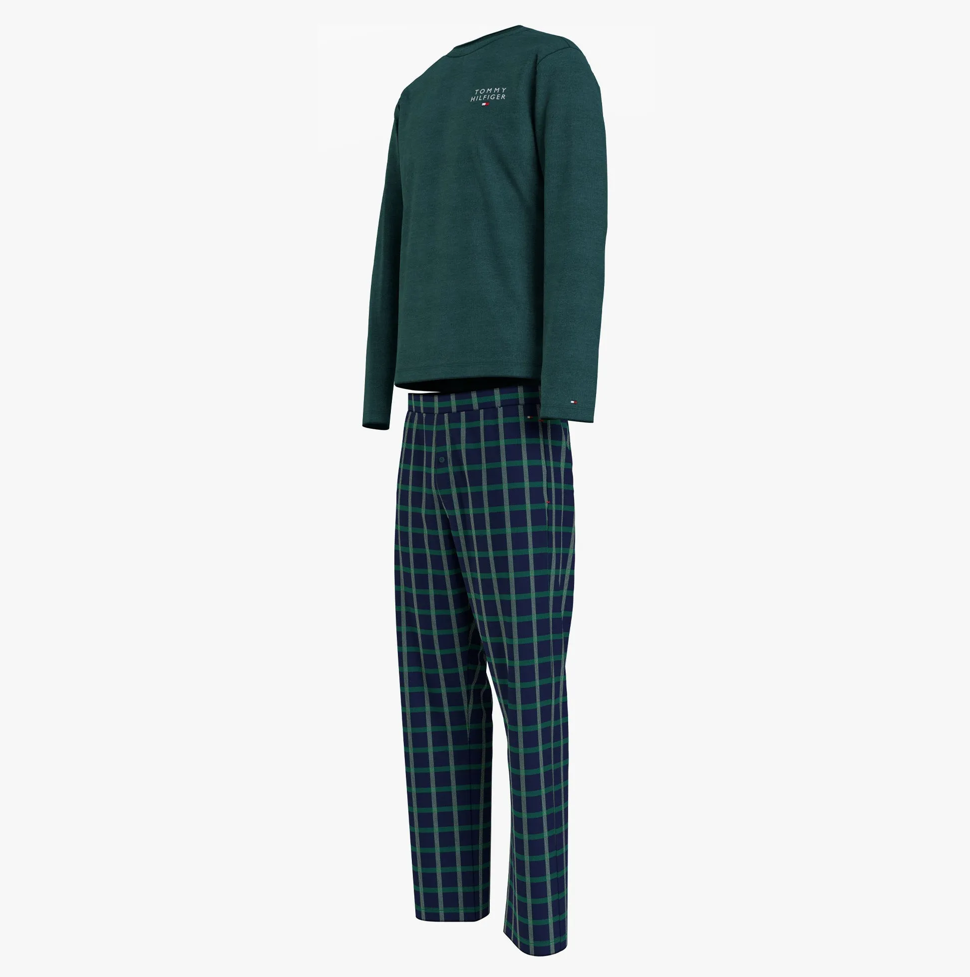 Tommy Hilfiger FLANNEL Mens Long-Sleeve Pyjama Set Deep Spruce/TH Woven Check