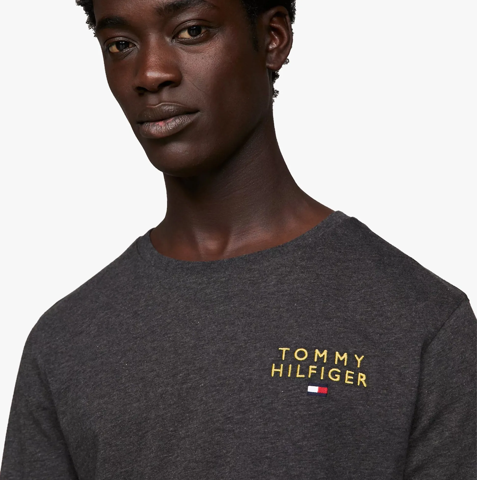 Tommy Hilfiger LS TEE LOGO GOLD Mens T-Shirt Dark Grey Ht