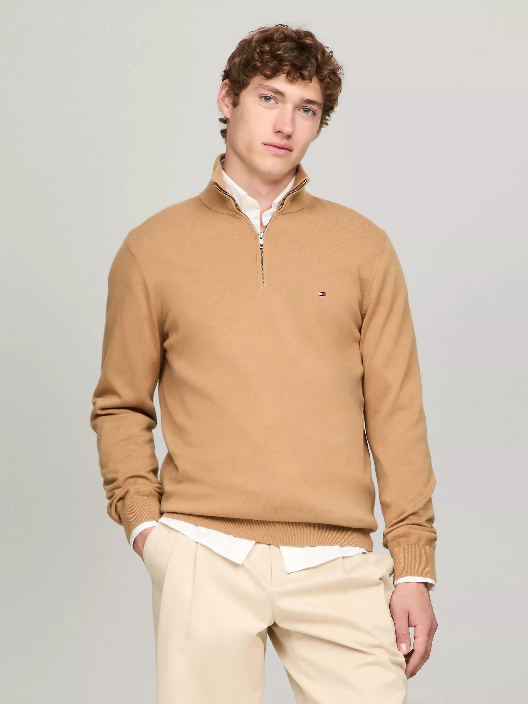 Tommy Hilfiger Solid Logo Quarter-Zip Sweater - Men