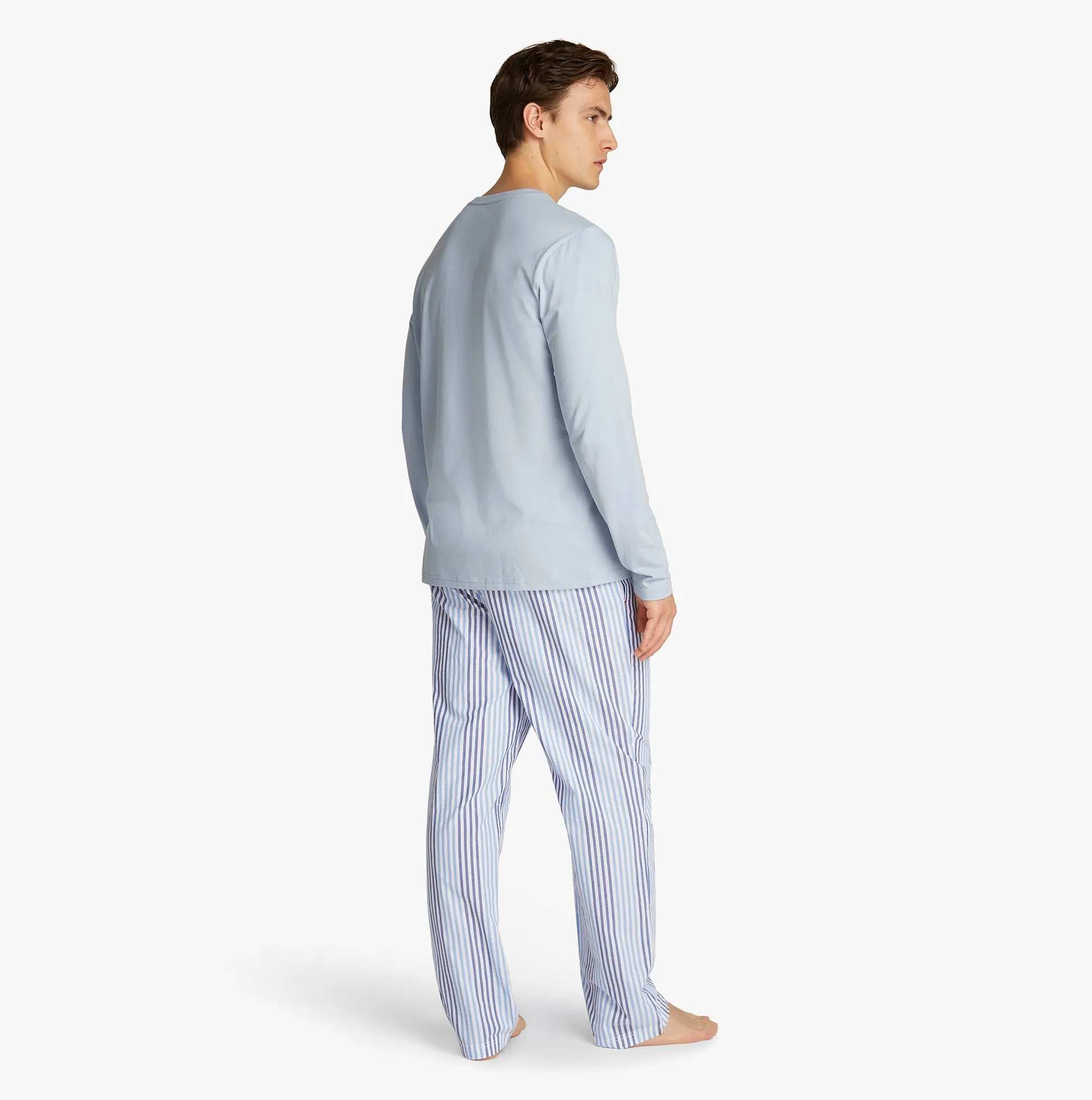 Tommy Hilfiger TH ORIGINAL Mens Long Sleeve Pyjama Set Breezy Blue / Twill Stripes
