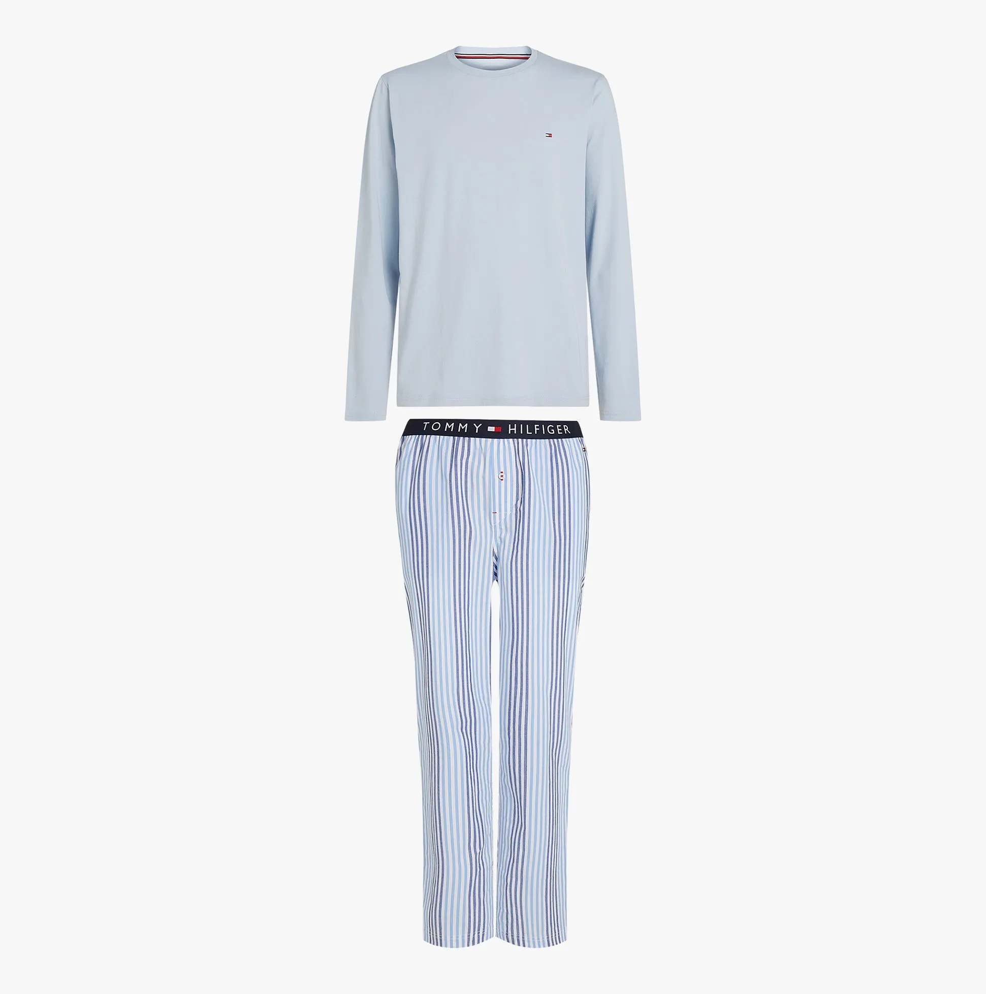 Tommy Hilfiger TH ORIGINAL Mens Long Sleeve Pyjama Set Breezy Blue / Twill Stripes