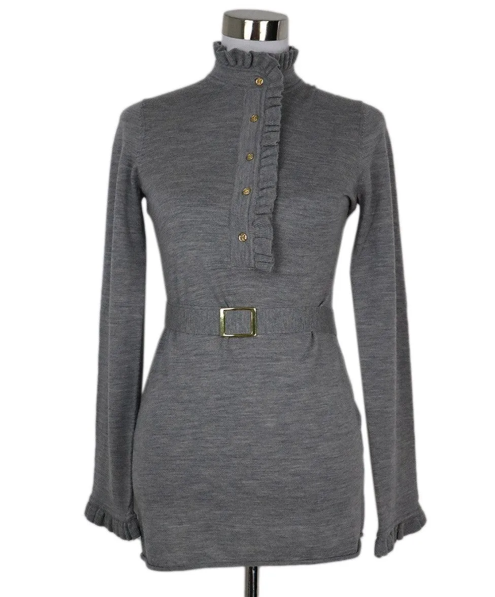 Tory Burch Grey Wool Ruffle Trim Sweater sz 4