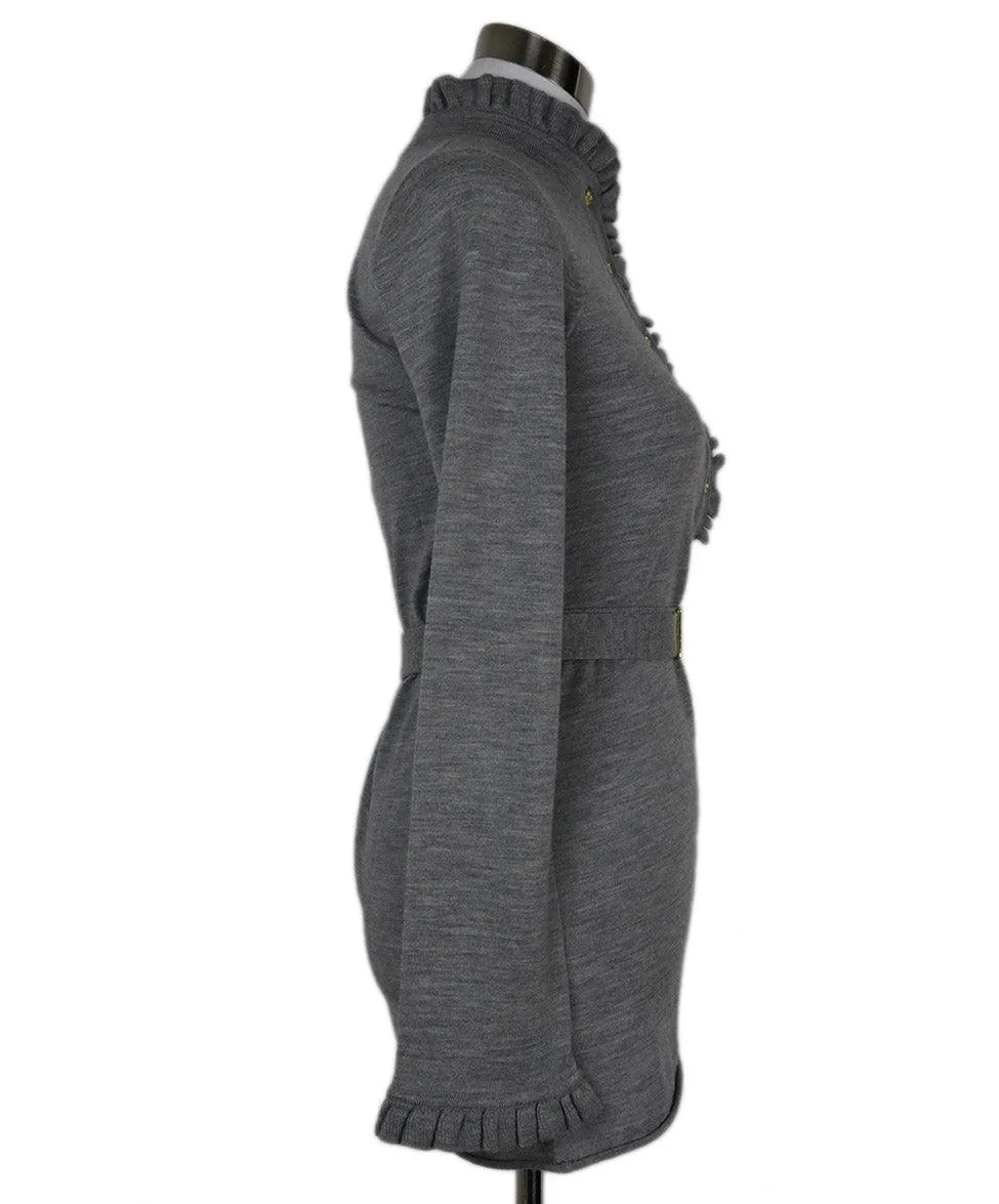 Tory Burch Grey Wool Ruffle Trim Sweater sz 4