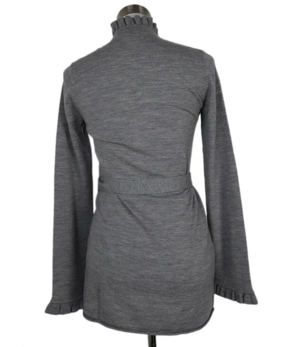 Tory Burch Grey Wool Ruffle Trim Sweater sz 4