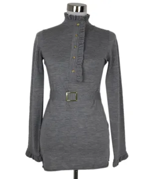 Tory Burch Grey Wool Ruffle Trim Sweater sz 4
