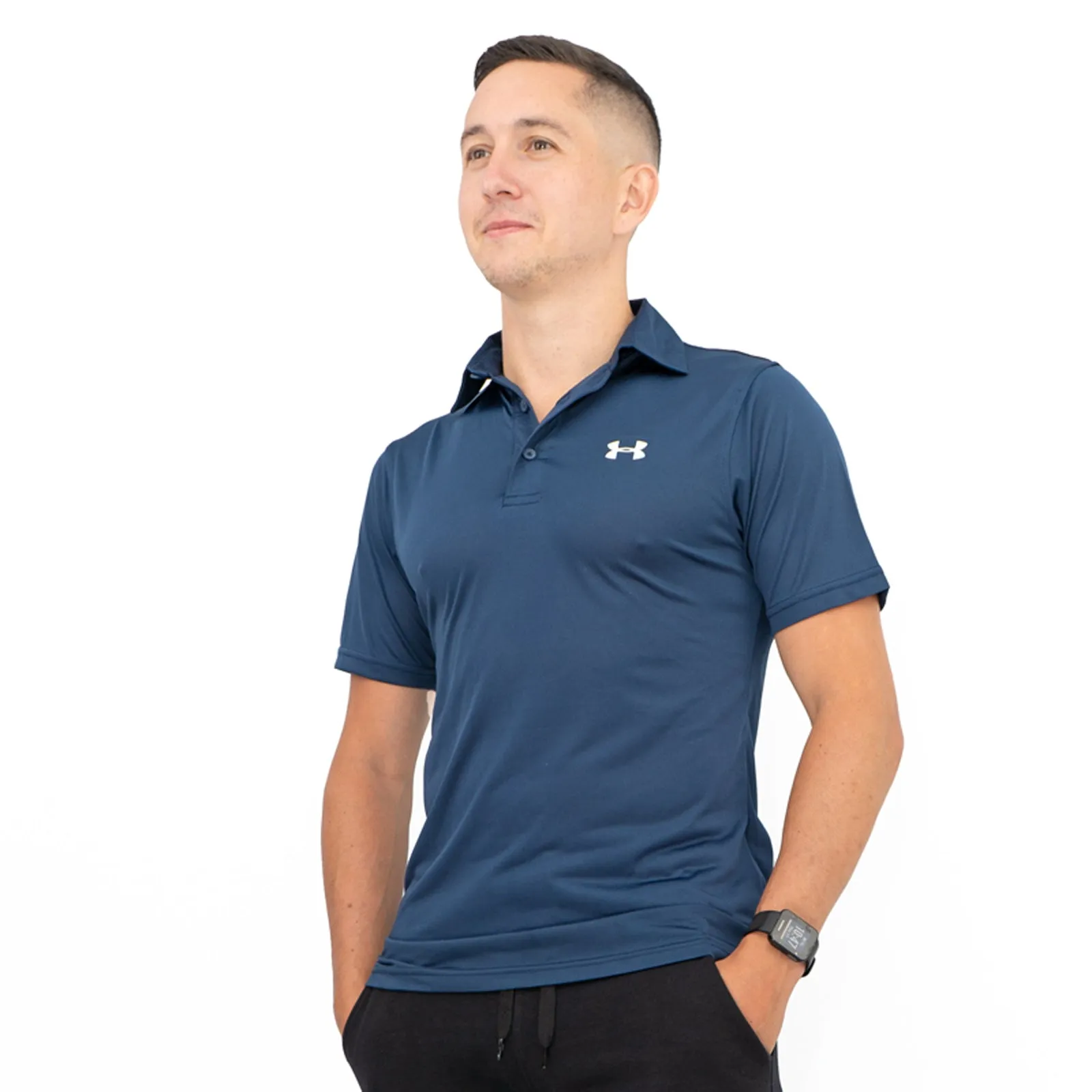 Under Armour Mens HeatGear Golf Sports Navy Blue Polo Shirt Casual Tops