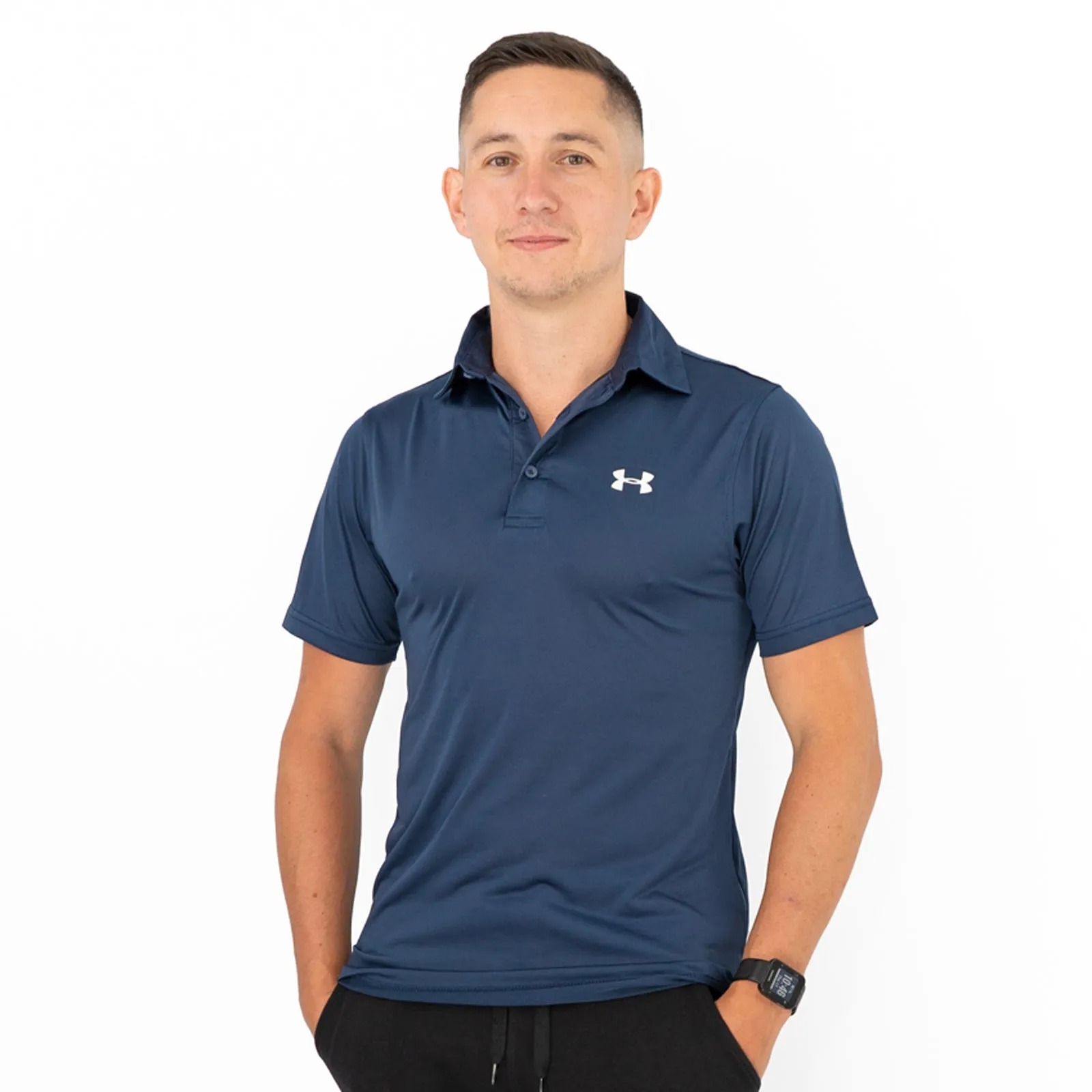 Under Armour Mens HeatGear Golf Sports Navy Blue Polo Shirt Casual Tops
