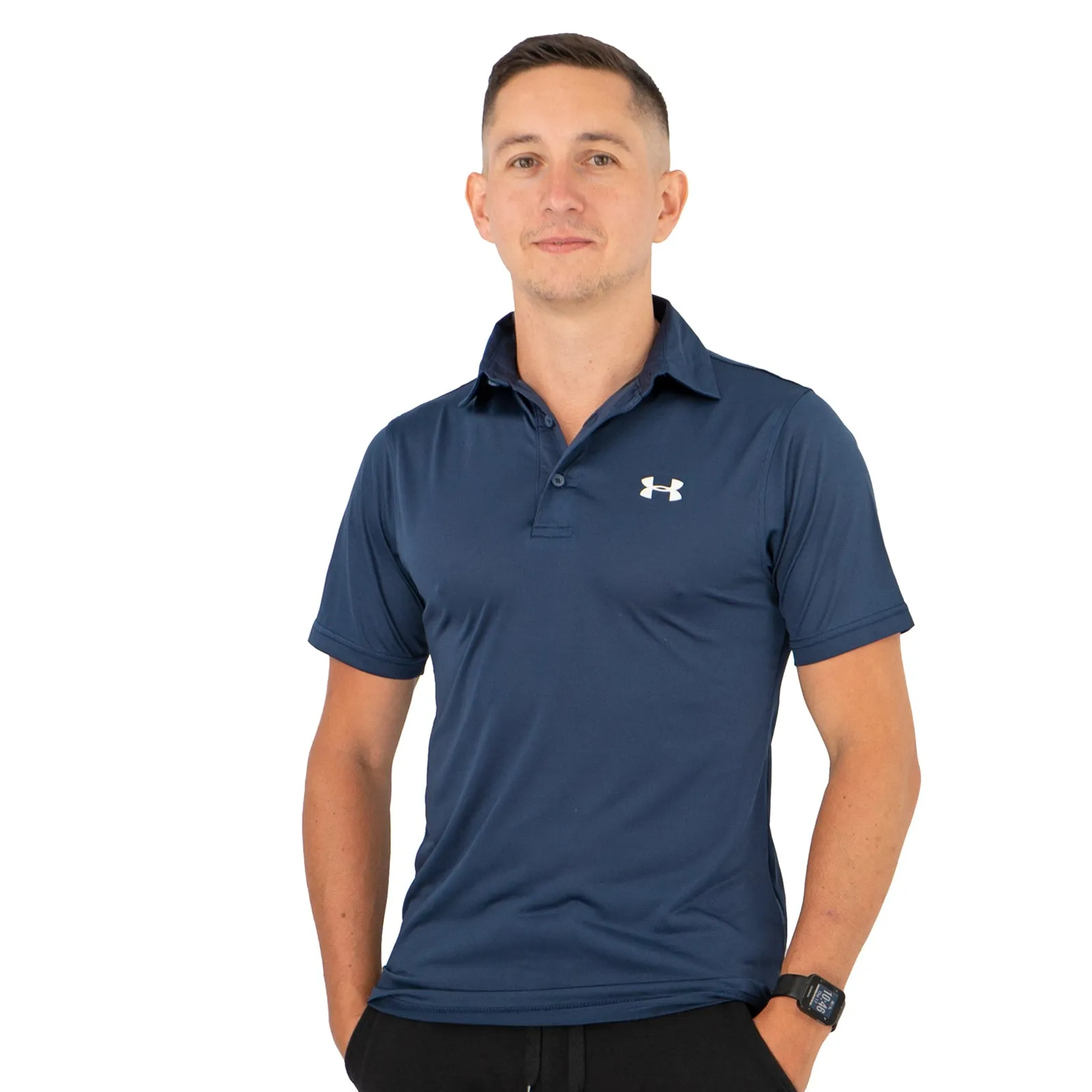 Under Armour Mens HeatGear Golf Sports Navy Blue Polo Shirt Casual Tops