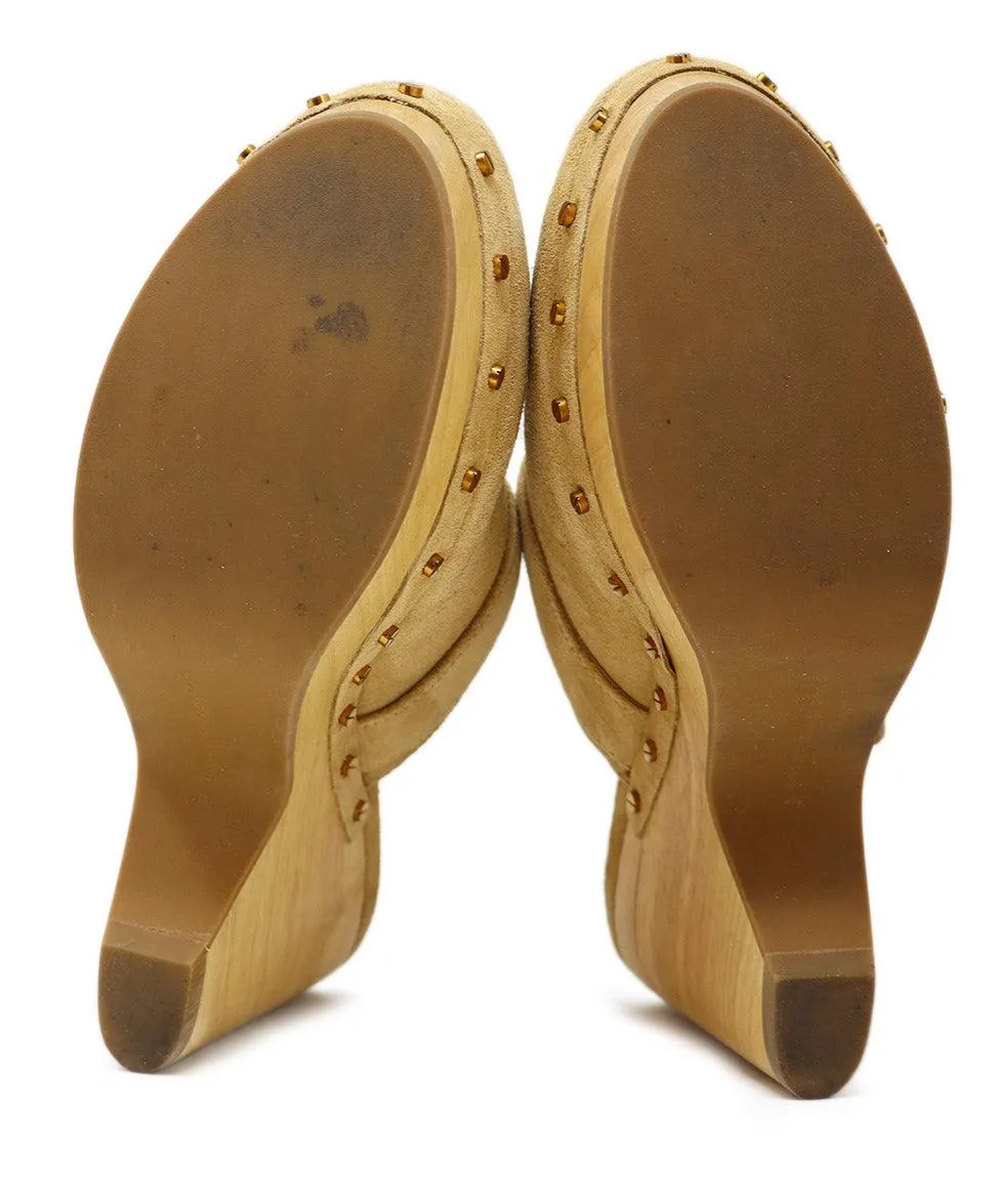 Veronica Beard Beige Suede Wood Clogs sz 7