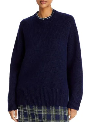 Womens Cashmere Blend Chunky Crewneck Sweater