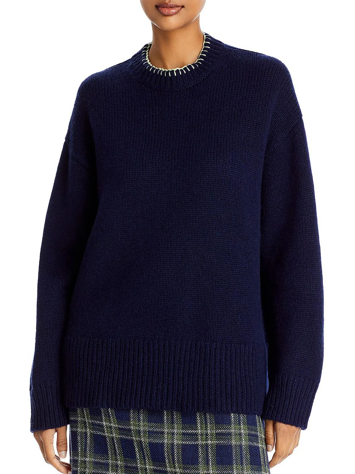 Womens Cashmere Blend Chunky Crewneck Sweater