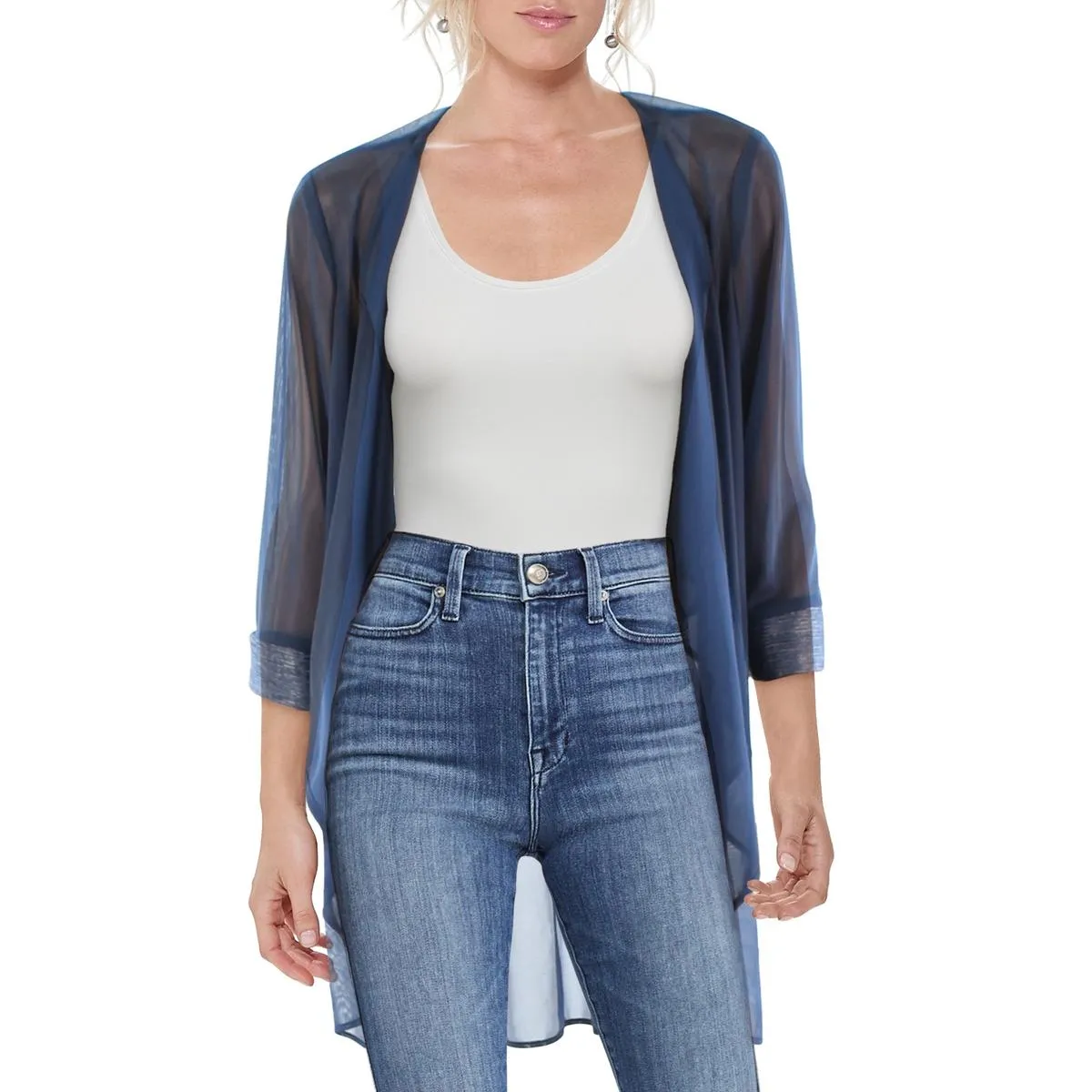 Womens Mesh Contrast Trim Duster Blazer