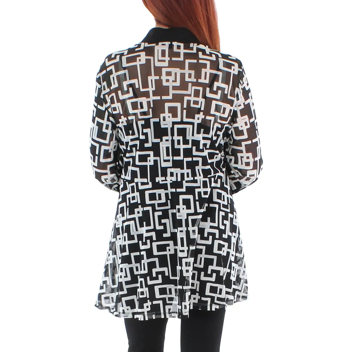 Womens Mesh Printed Duster Blazer