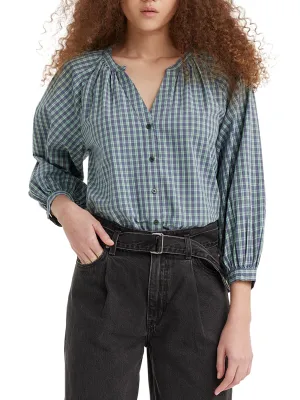 Women's Plaid Button's Down Shirt,Blue