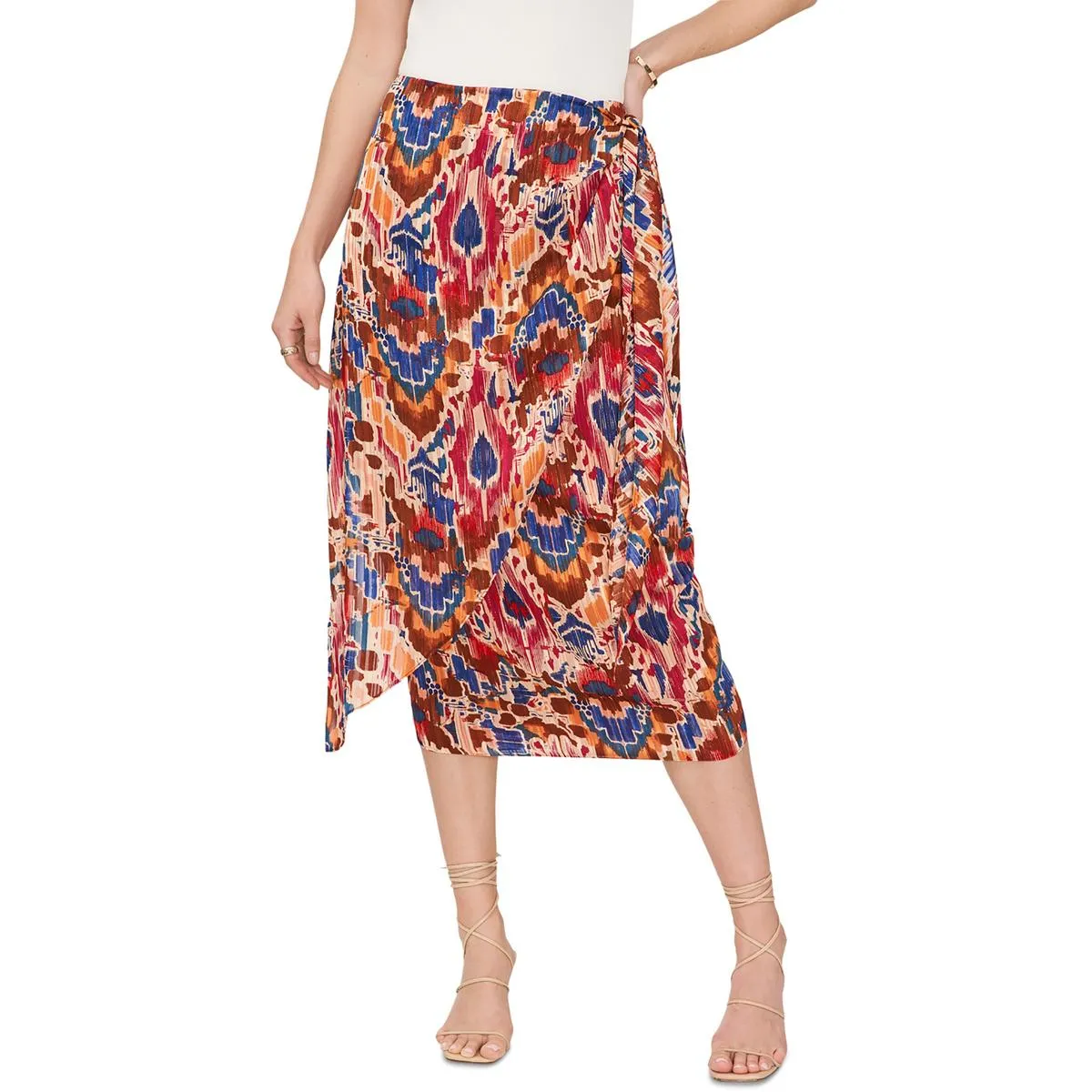 Womens Printed Front-Tie Midi Skirt