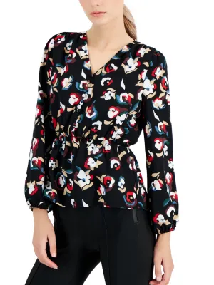 Women's Printed Smocked Top,Black