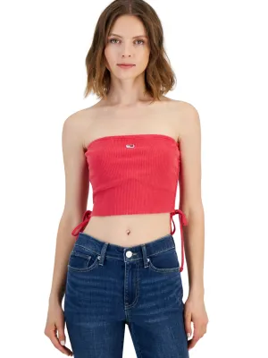 Women's Ribbed Ruched Crop Top,Pink