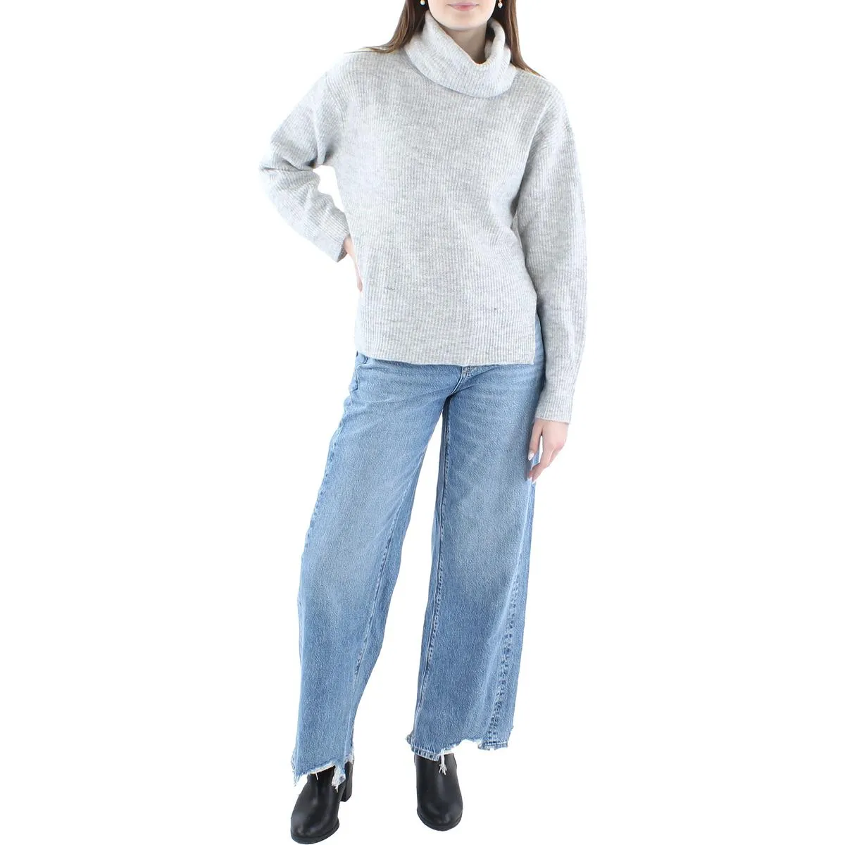 Womens Ribbed Side Slits Turtleneck Sweater