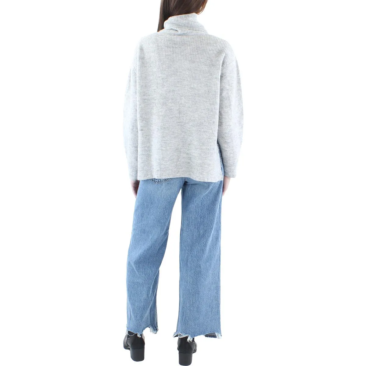 Womens Ribbed Side Slits Turtleneck Sweater