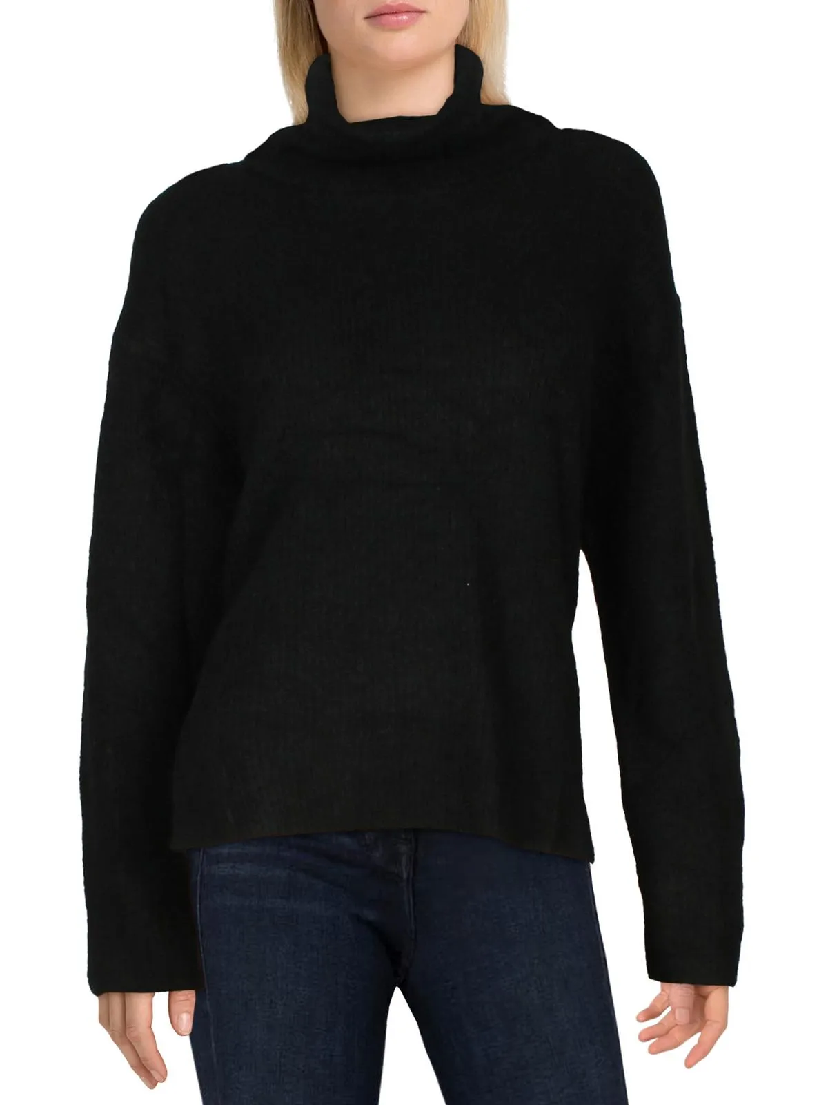 Womens Ribbed Side Slits Turtleneck Sweater