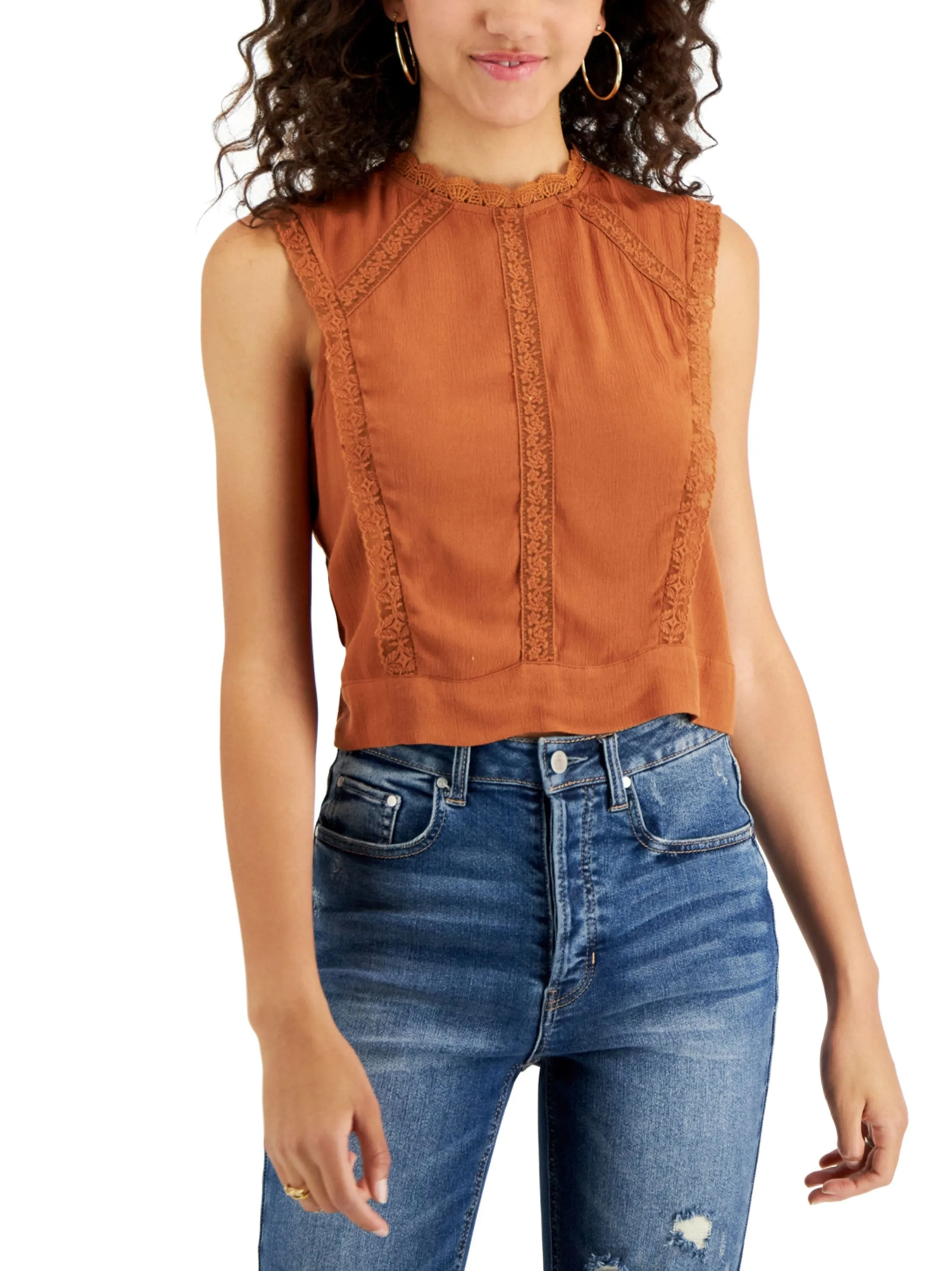 Women's Textured Tie Back Top,Brown