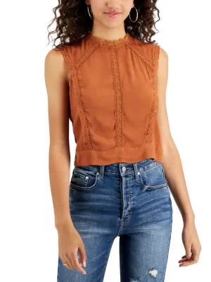Women's Textured Tie Back Top,Brown