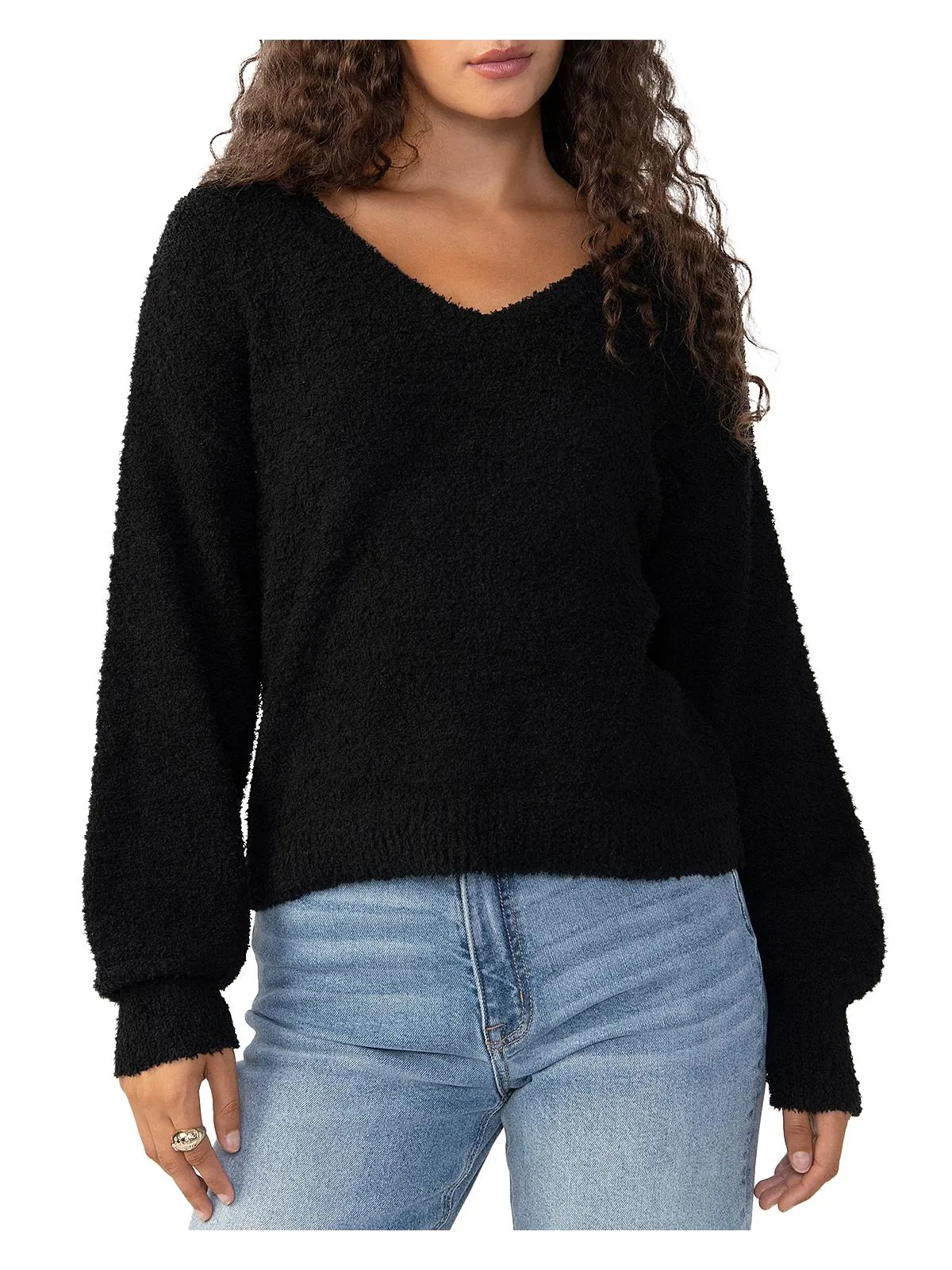 Womens Textured V Neck Pullover Sweater