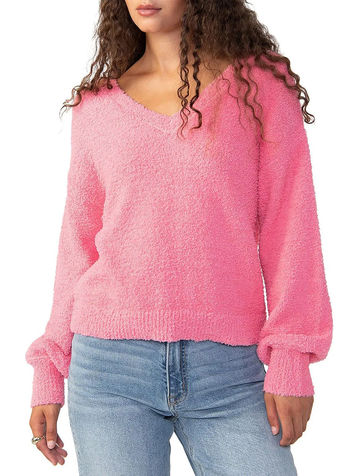 Womens Textured V Neck Pullover Sweater